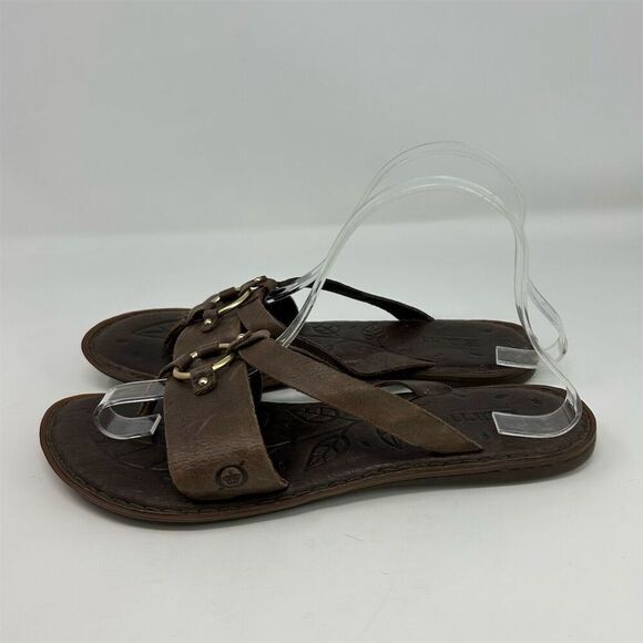 Born Women's Boho Brown Leather Slip-On Thong Sandals Size 10M with Harness Ring - Picture 7 of 13